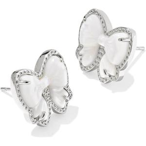 Kendra Scott Haley Bow Stud Earrings, Fashion Jewelry for Women(RHODIUM – IVORY MOTHER OF PEARL)
