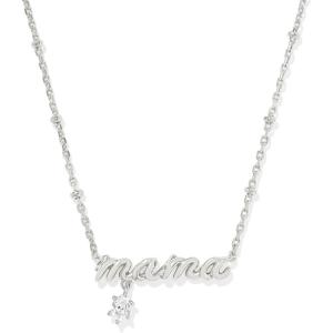 Kendra Scott Mama Crystal Short Pendant Necklace, White Cubic Zirconia, Fashion Jewelry for Women(RHODIUM METAL)
