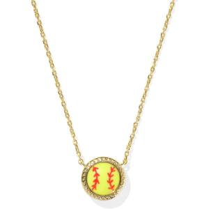 Kendra Scott Softball Pendant Necklace – Chartreuse Magnesite for Women(GOLD-PLATED)