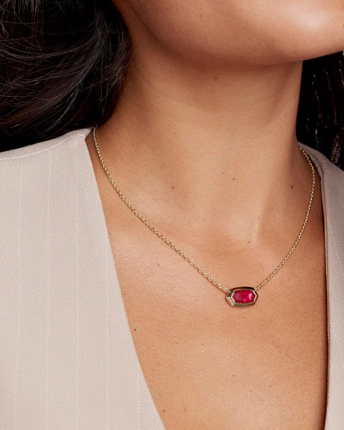 imageKendra Scott Elisa Bezel Short Pendant Necklace Fashion Jewelry for WomenGOLD CARMINE RED ILLUSION