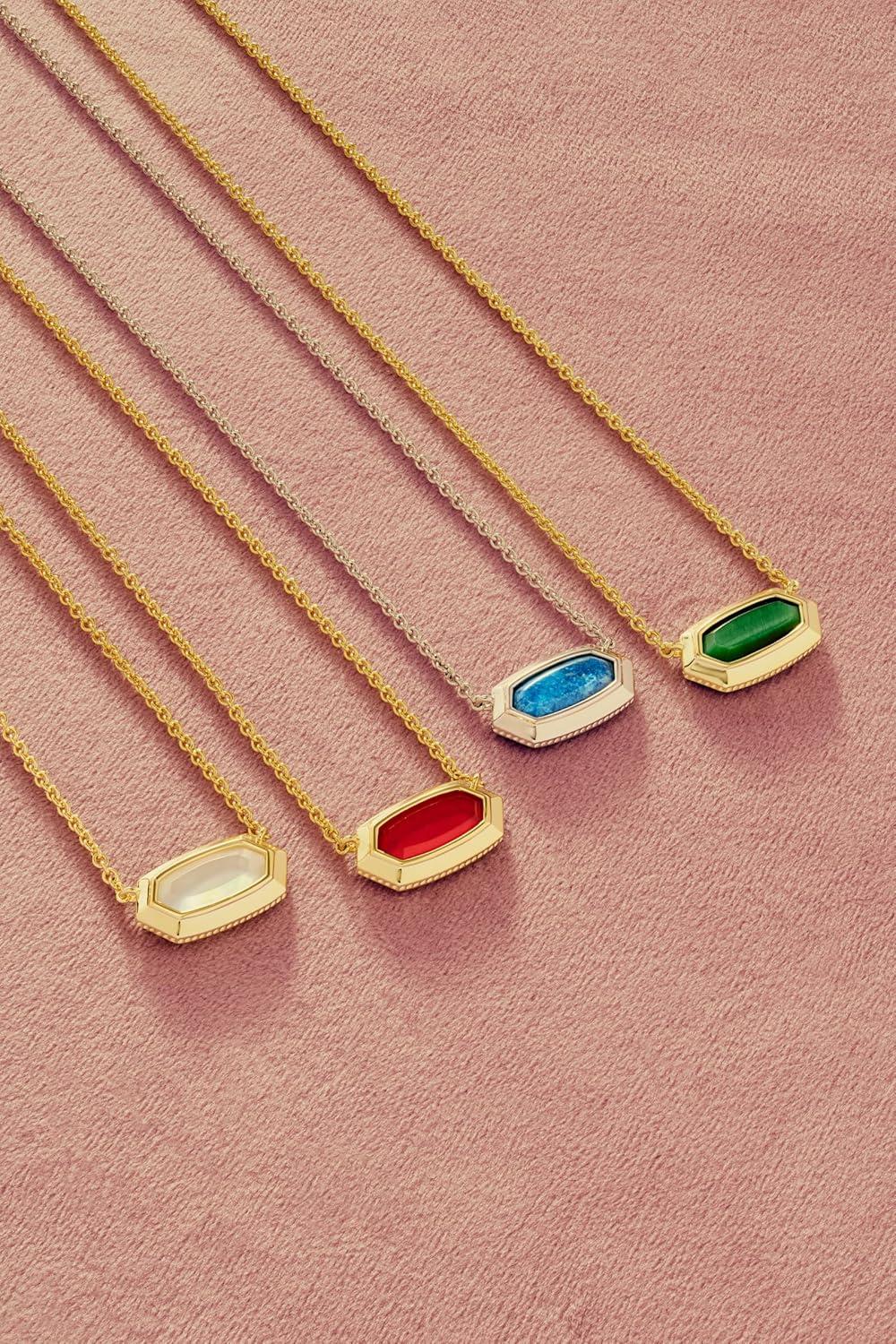 imageKendra Scott Elisa Bezel Short Pendant Necklace Fashion Jewelry for WomenGOLD GREEN TIGERS EYE