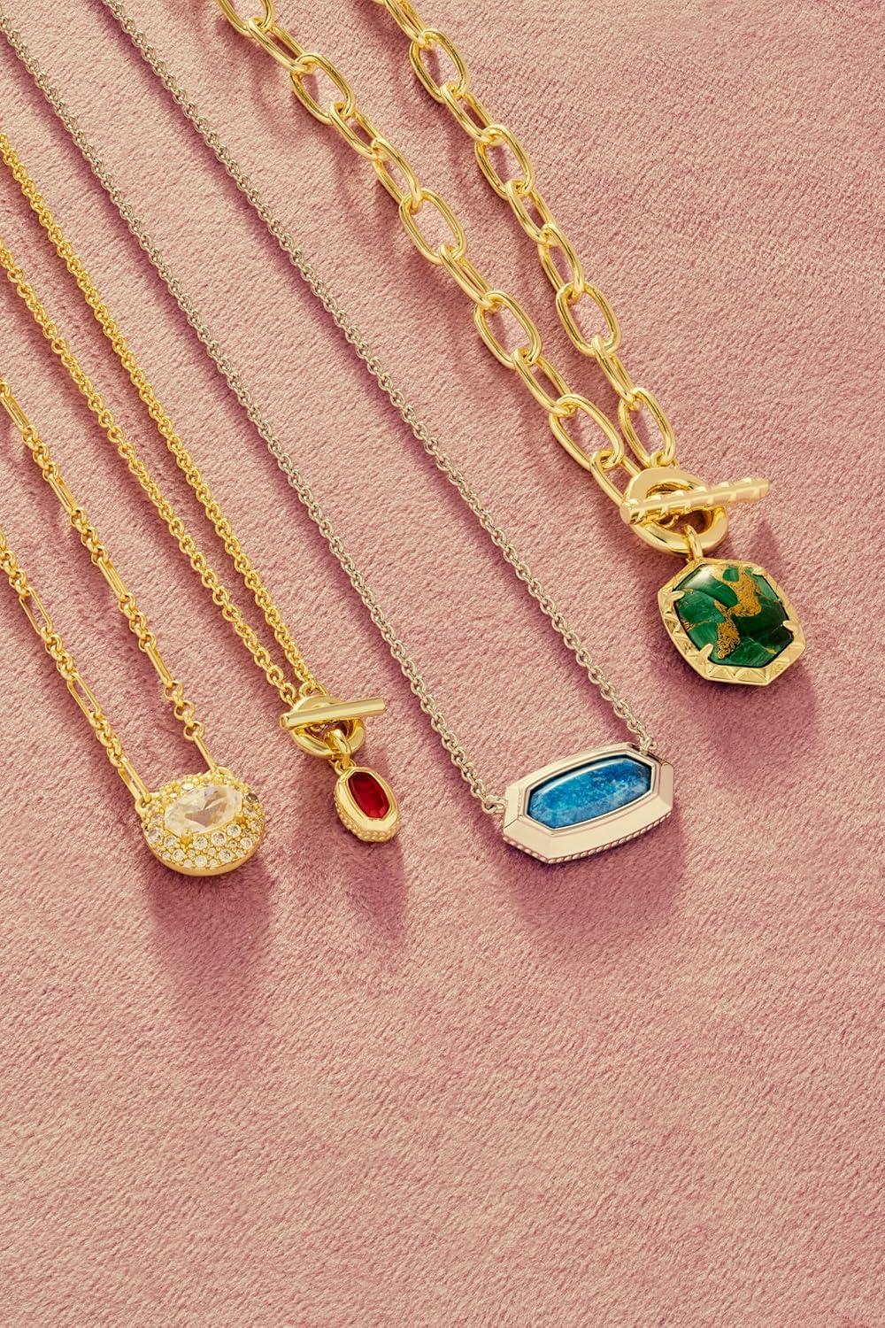 imageKendra Scott Elisa Bezel Short Pendant Necklace Fashion Jewelry for WomenGOLD GREEN TIGERS EYE