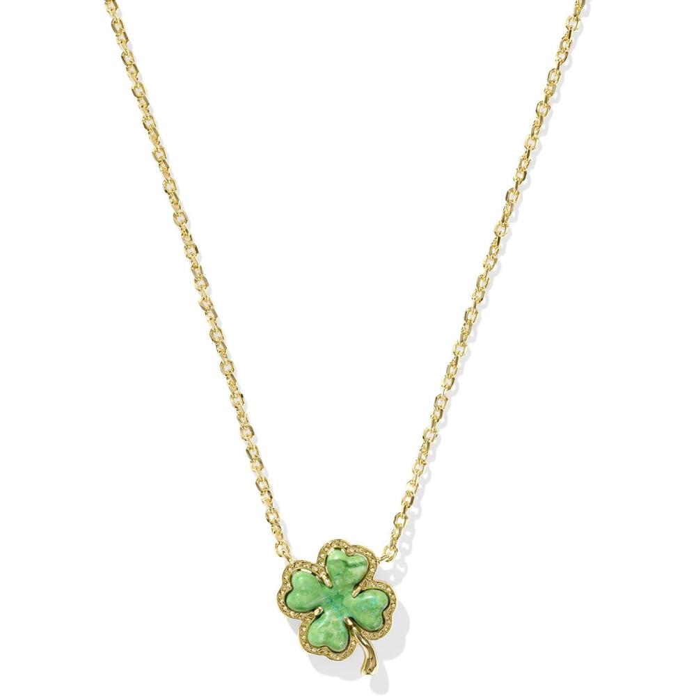 imageKendra Scott Clover Short Pendant Necklace in Lime Green Magnesite 14k GoldPlated Brass Fashion Jewelry for Women