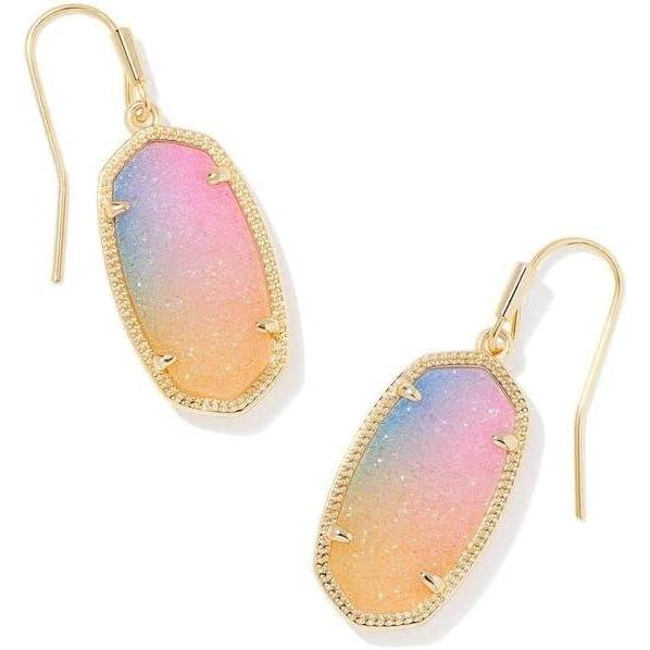 imageKendra Scott Dani Drop Earrings for Women Fashion JewelryGOLD  PINK WATERCOLOR DRUSY