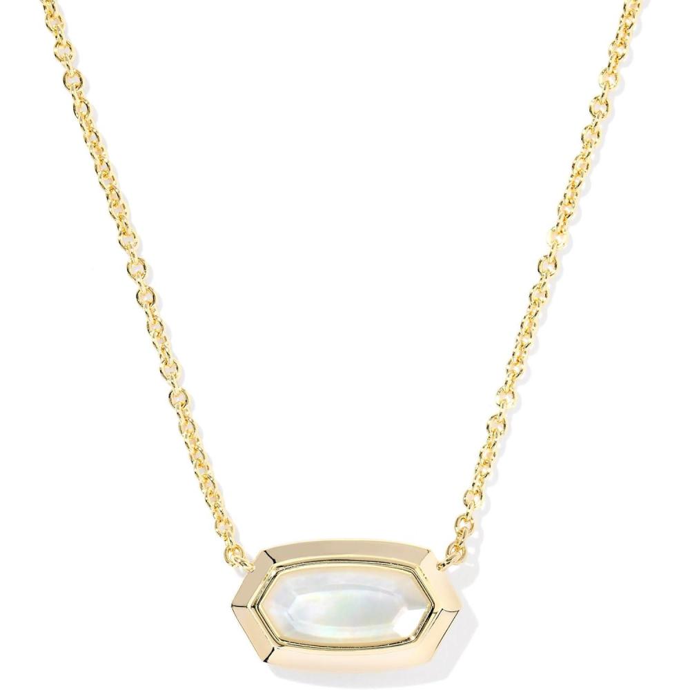 imageKendra Scott Elisa Bezel Short Pendant Necklace Fashion Jewelry for WomenGOLD IVORY MOTHER OF PEARL