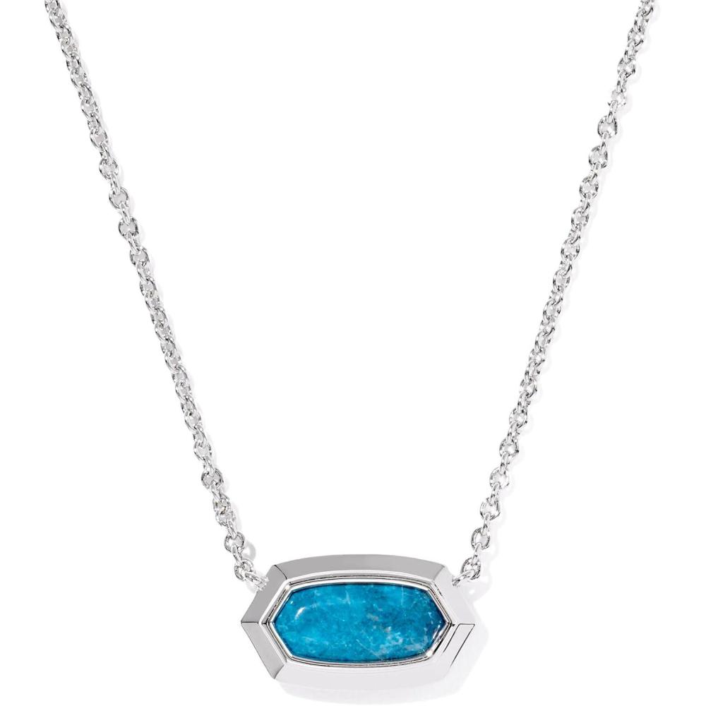 imageKendra Scott Elisa Bezel Short Pendant Necklace Fashion Jewelry for WomenRHODIUM  VARIEGATED INDIGO MAGNESITE