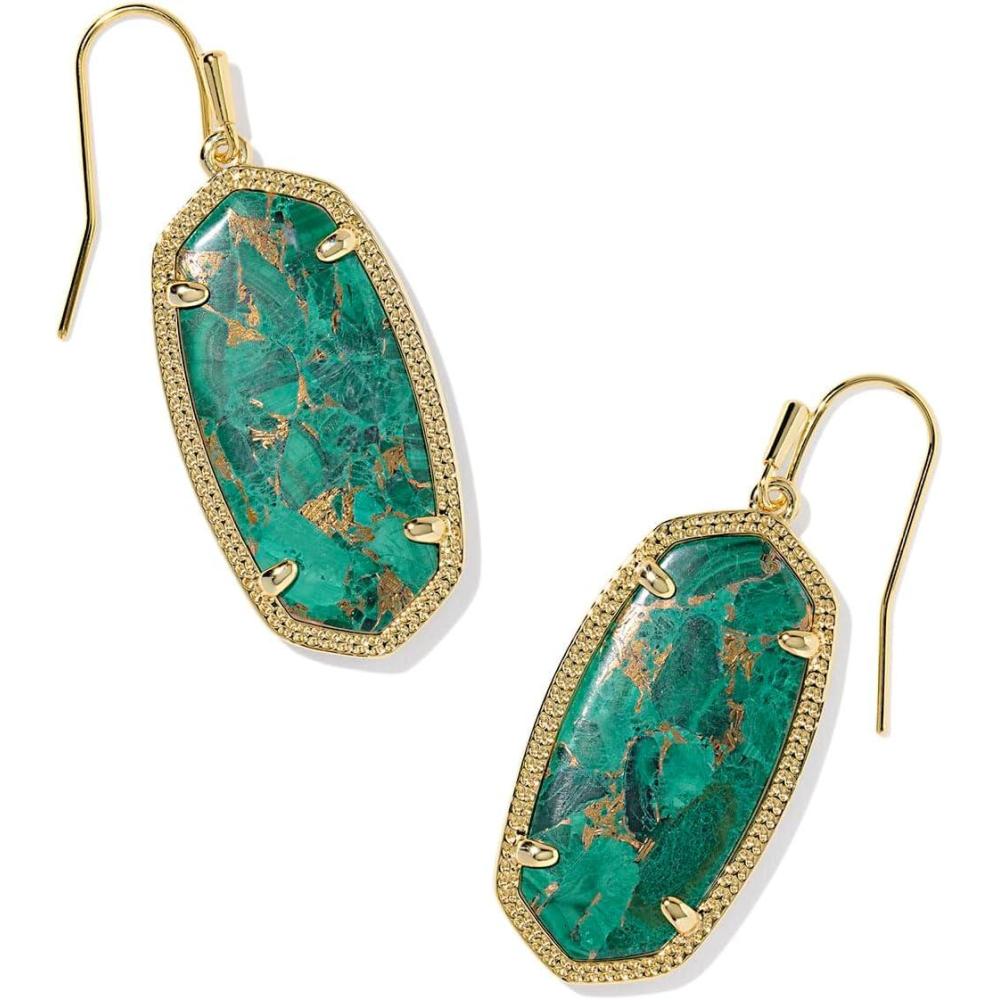 imageKendra Scott Elle Drop Earrings in Bronze Veined Green Malachite 14k GoldPlated Brass Fashion Jewelry for Women