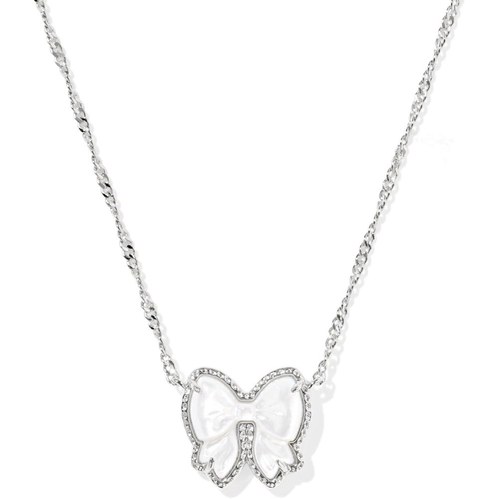 imageKendra Scott Haley Bow Short Pendant Necklace Fashion Jewelry for WomenRHODIUM IVORY MOTHER OF PEARL