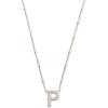 Kendra Scott Letters A-Z Pendant Necklace for Women, Fashion Jewelry, Rhodium-Plated Brass(Letter P)