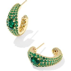 Kendra Scott Bella Hoop Earrings, Fashion Jewelry for Women(GOLD – DARK GREEN CRYSTAL)
