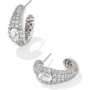 Kendra Scott Bella Hoop Earrings, Fashion Jewelry for Women(RHODIUM – WHITE CZ)