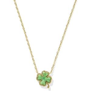 Kendra Scott Clover Short Pendant Necklace in Lime Green Magnesite, 14k Gold-Plated Brass, Fashion Jewelry for Women