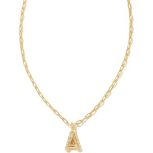 Kendra Scott Crystal Letter Short Pendant Necklace, Fashion Jewelry for Women(Letter A (GOLD-PLATED))