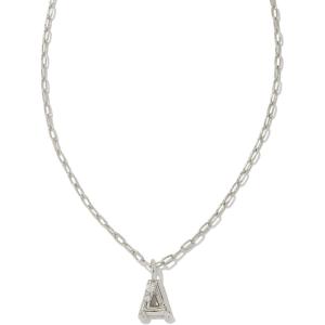 Kendra Scott Crystal Letter Short Pendant Necklace, Fashion Jewelry for Women(Letter A (RHODIUM-PLATED))