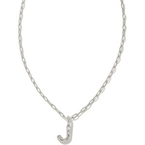 Kendra Scott Crystal Letter Short Pendant Necklace, Fashion Jewelry for Women(Letter J (RHODIUM-PLATED))