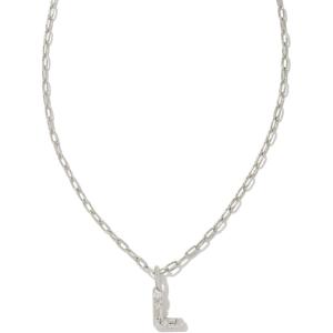 Kendra Scott Crystal Letter Short Pendant Necklace, Fashion Jewelry for Women(Letter L (RHODIUM-PLATED))
