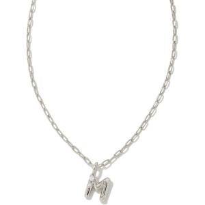 Kendra Scott Crystal Letter Short Pendant Necklace, Fashion Jewelry for Women(Letter M (RHODIUM-PLATED))