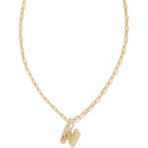 Kendra Scott Crystal Letter Short Pendant Necklace, Fashion Jewelry for Women(Letter N (GOLD-PLATED))