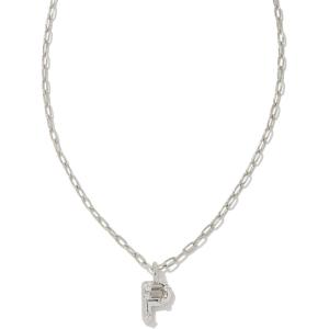 Kendra Scott Crystal Letter Short Pendant Necklace, Fashion Jewelry for Women(Letter P (RHODIUM-PLATED))