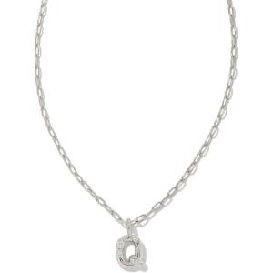Kendra Scott Crystal Letter Short Pendant Necklace, Fashion Jewelry for Women(Letter Q (RHODIUM-PLATED))