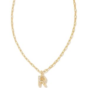Kendra Scott Crystal Letter Short Pendant Necklace, Fashion Jewelry for Women(Letter R (GOLD-PLATED))