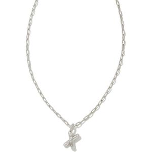 Kendra Scott Crystal Letter Short Pendant Necklace, Fashion Jewelry for Women(Letter X (RHODIUM-PLATED))