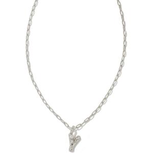 Kendra Scott Crystal Letter Short Pendant Necklace, Fashion Jewelry for Women(Letter Y (RHODIUM-PLATED))