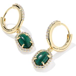 Kendra Scott Daphne Crystal Frame Huggie Earrings, Fashion Jewelry for Women(GOLD – GREEN MALACHITE)