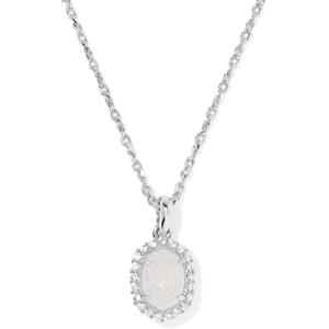 Kendra Scott Daphne Crystal Frame Short Pendant Necklace, Fashion Jewelry for Women(RHODIUM – IRIDESCENT DRUSY)