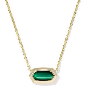 Kendra Scott Elisa Bezel Short Pendant Necklace, Fashion Jewelry for Women(GOLD – GREEN TIGERS EYE)