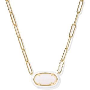 Kendra Scott Elisa Enamel Frame Paperclip Necklace, Fashion Jewelry for Women(WHITE MOTHER OF PEARL)