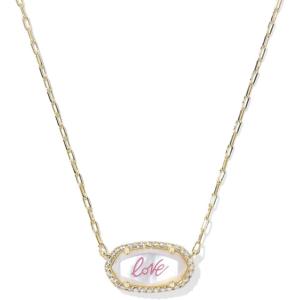 Kendra Scott Elisa Pave Frame Short Pendant Necklace, Fashion Jewelry for Women(GOLD – IVORY MOTHER OF PEARL LOVE SCRIPT)
