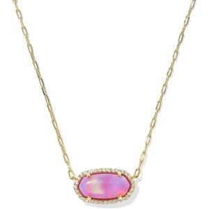 Kendra Scott Elisa Pave Frame Short Pendant Necklace, Fashion Jewelry for Women(GOLD – PINK OPALESCENT RESIN)