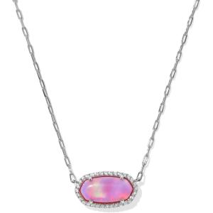 Kendra Scott Elisa Pave Frame Short Pendant Necklace, Fashion Jewelry for Women(RHODIUM – PINK OPALESCENT RESIN)