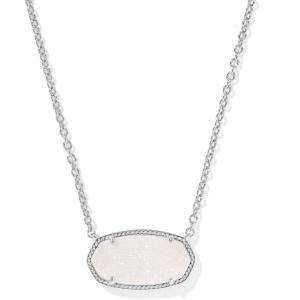Kendra Scott Elisa Statement Short Pendant NecklaceFashion Jewelry for Women(RHODIUM – IRIDESCENT DRUSY)