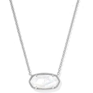 Kendra Scott Elisa Statement Short Pendant NecklaceFashion Jewelry for Women(RHODIUM – IVORY MOTHER OF PEARL)
