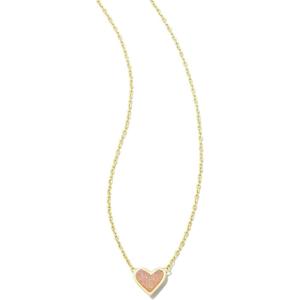 Kendra Scott Framed Ari Heart Pendant Necklace, Fashion Jewelry for Women(GOLD – LIGHT PINK DRUSY)