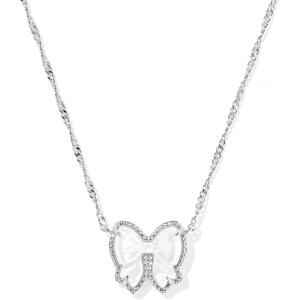 Kendra Scott Haley Bow Short Pendant Necklace, Fashion Jewelry for Women(RHODIUM – IVORY MOTHER OF PEARL)