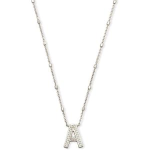 Kendra Scott Letters A-Z Pendant Necklace for Women, Fashion Jewelry, Rhodium-Plated Brass(Letter A)