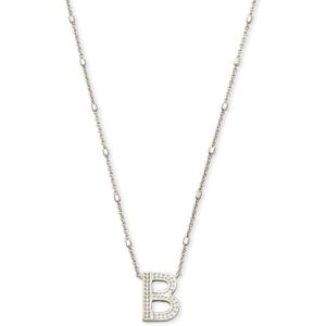 Kendra Scott Letters A-Z Pendant Necklace for Women, Fashion Jewelry, Rhodium-Plated Brass(Letter B)