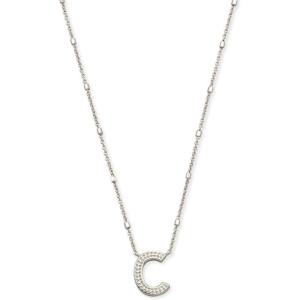 Kendra Scott Letters A-Z Pendant Necklace for Women, Fashion Jewelry, Rhodium-Plated Brass(Letter C)