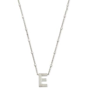 Kendra Scott Letters A-Z Pendant Necklace for Women, Fashion Jewelry, Rhodium-Plated Brass(Letter E)