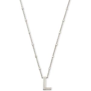 Kendra Scott Letters A-Z Pendant Necklace for Women, Fashion Jewelry, Rhodium-Plated Brass(Letter L)