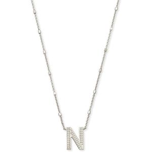Kendra Scott Letters A-Z Pendant Necklace for Women, Fashion Jewelry, Rhodium-Plated Brass(Letter N)