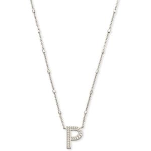 Kendra Scott Letters A-Z Pendant Necklace for Women, Fashion Jewelry, Rhodium-Plated Brass(Letter P)