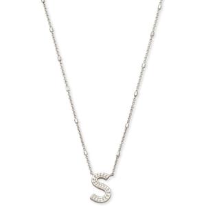 Kendra Scott Letters A-Z Pendant Necklace for Women, Fashion Jewelry, Rhodium-Plated Brass(Letter S)