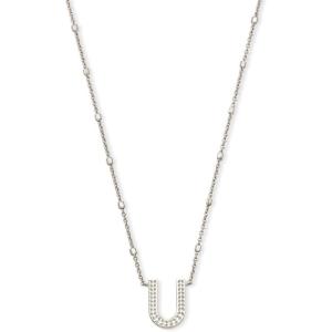 Kendra Scott Letters A-Z Pendant Necklace for Women, Fashion Jewelry, Rhodium-Plated Brass(Letter U)