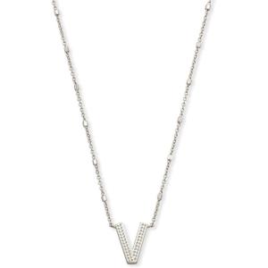 Kendra Scott Letters A-Z Pendant Necklace for Women, Fashion Jewelry, Rhodium-Plated Brass(Letter V)