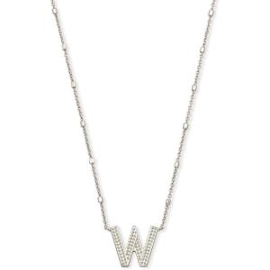 Kendra Scott Letters A-Z Pendant Necklace for Women, Fashion Jewelry, Rhodium-Plated Brass(Letter W)