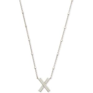 Kendra Scott Letters A-Z Pendant Necklace for Women, Fashion Jewelry, Rhodium-Plated Brass(Letter X)